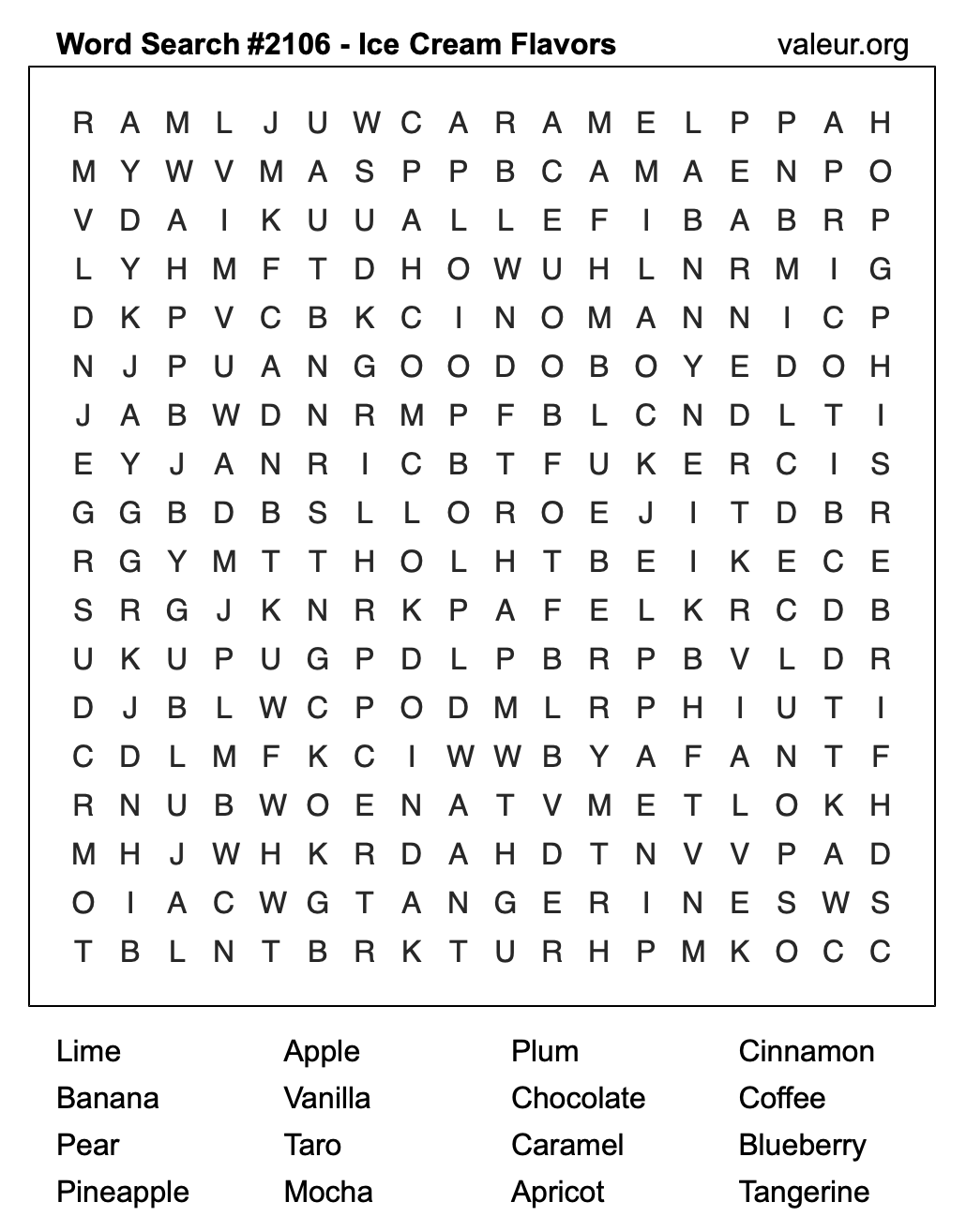 Word Search Puzzle with Ice Cream Flavors #2106