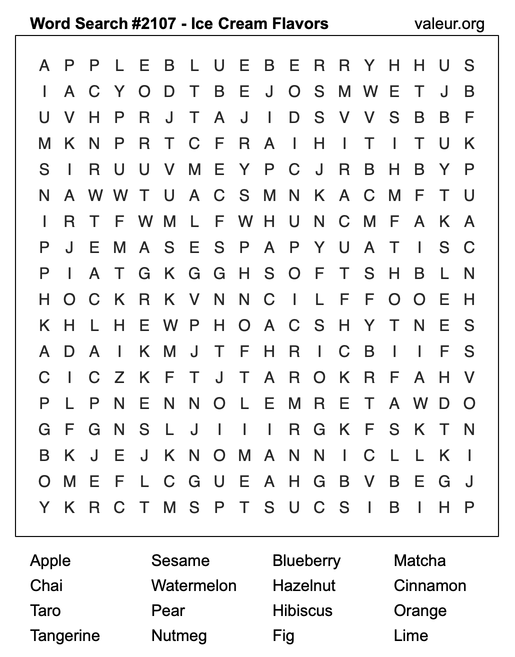 Word Search Puzzle with Ice Cream Flavors #2107