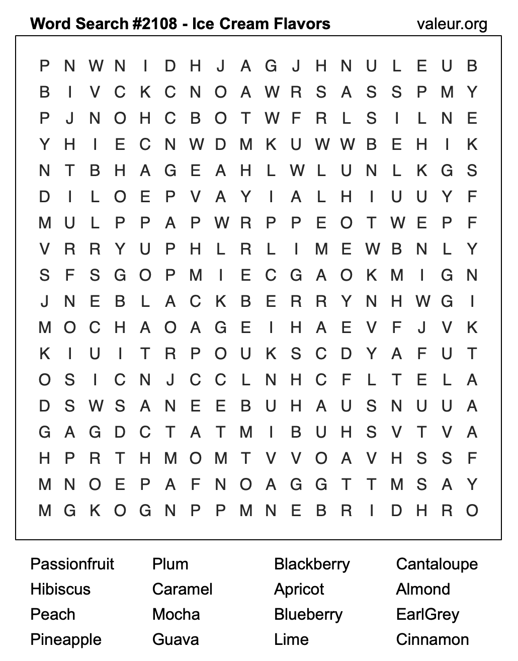 Word Search Puzzle with Ice Cream Flavors #2108