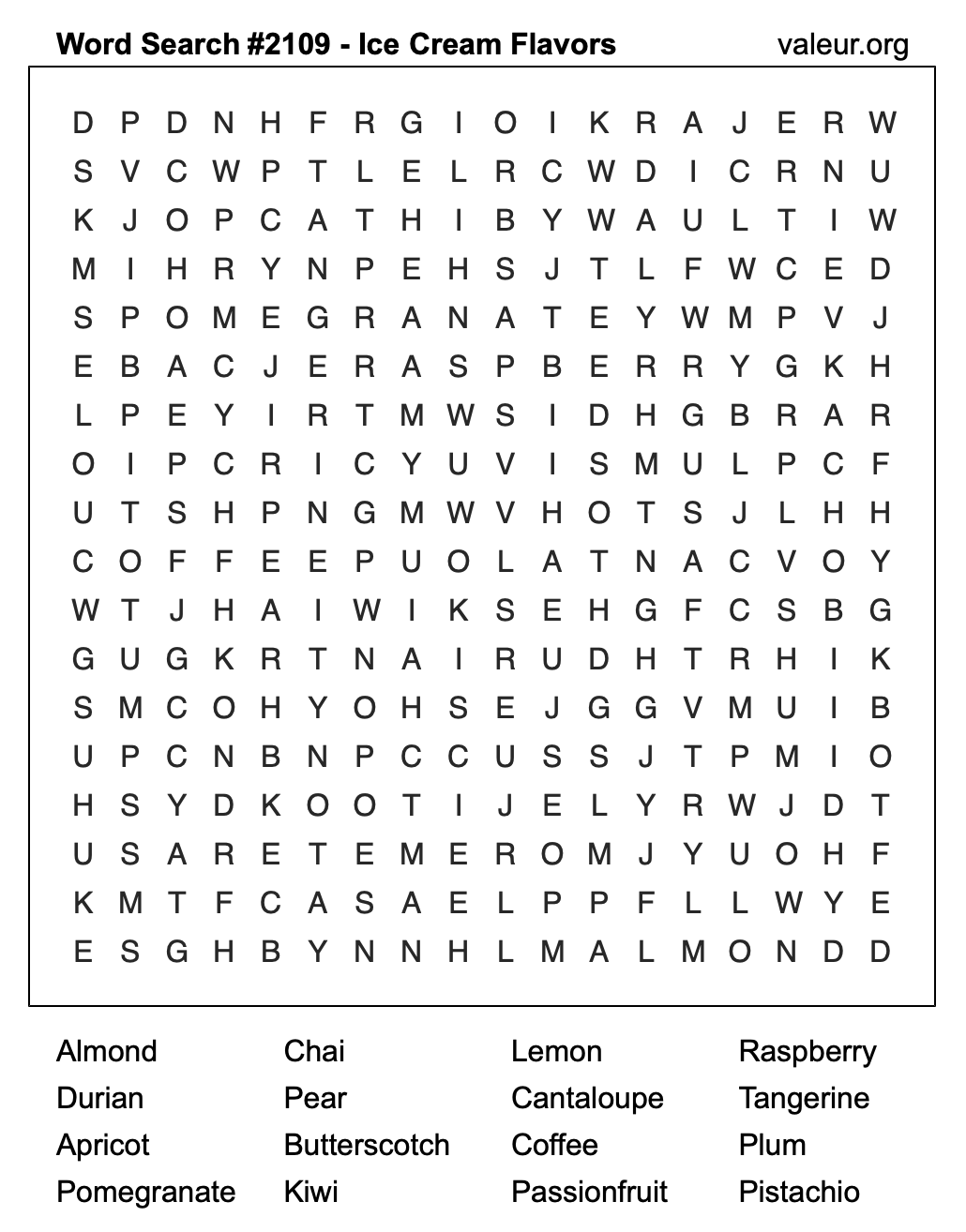 Word Search Puzzle with Ice Cream Flavors #2109