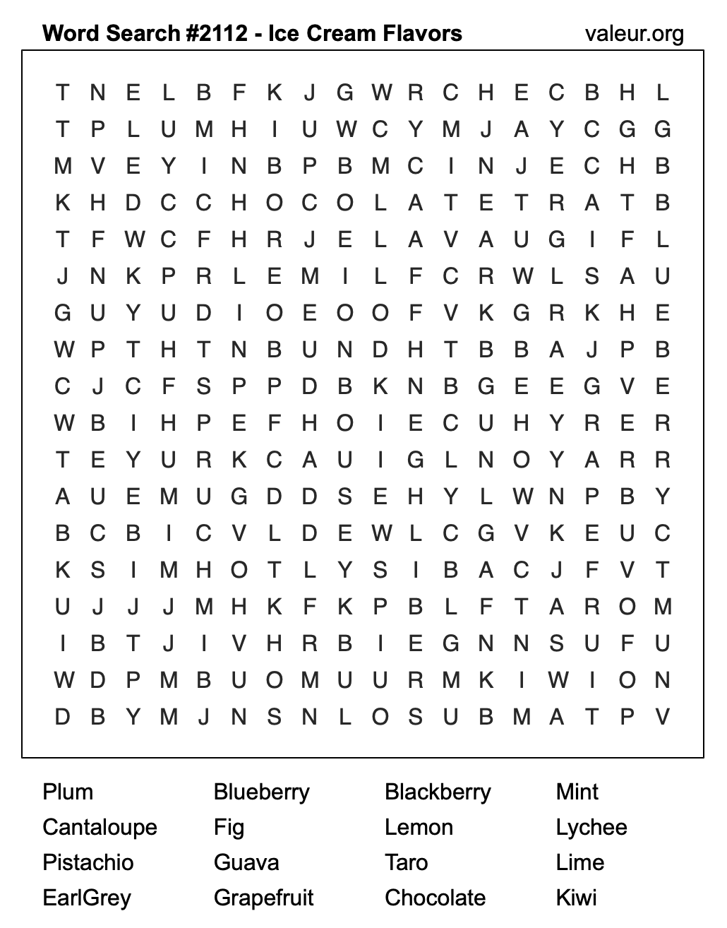 Word Search Puzzle with Ice Cream Flavors #2112