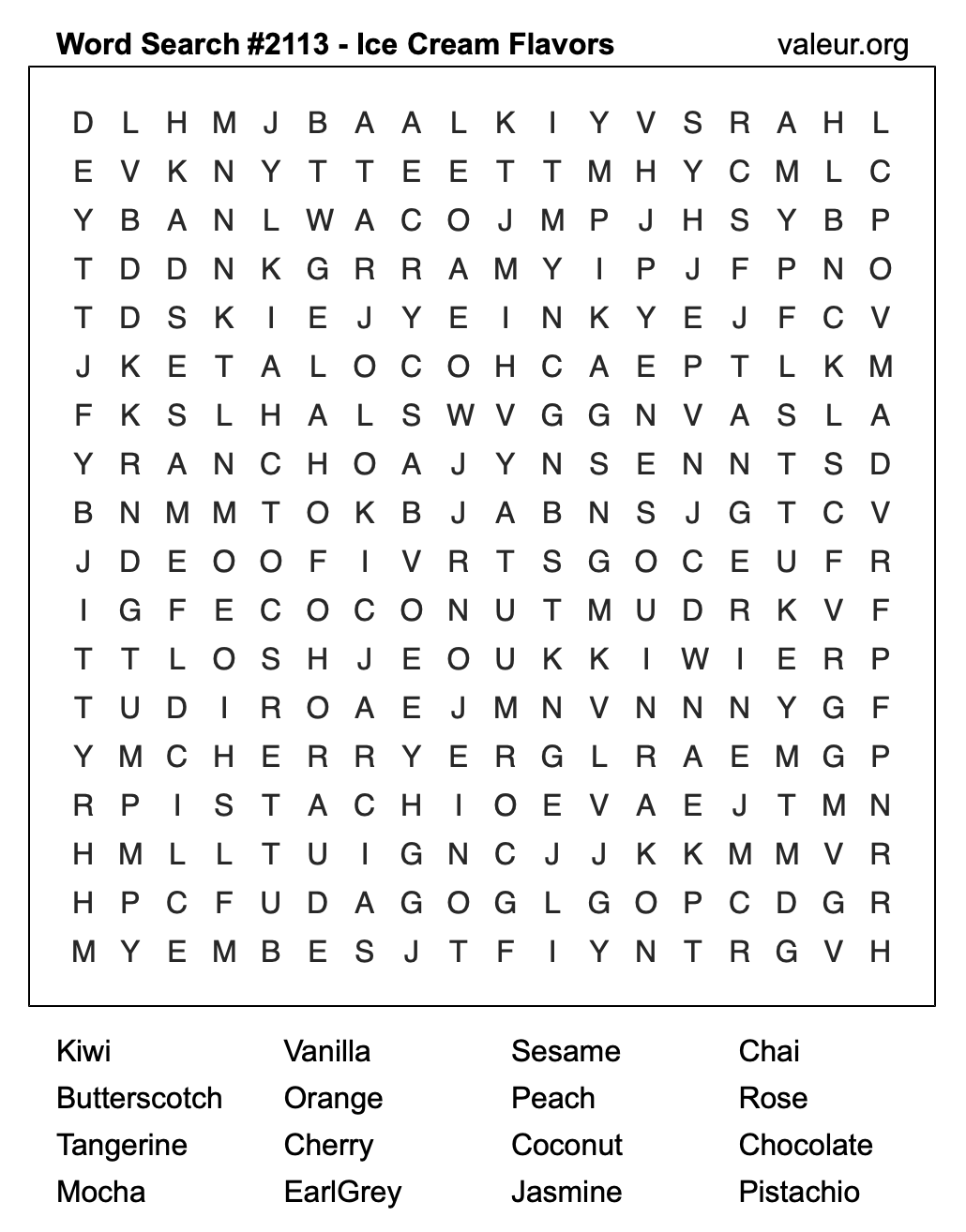 Word Search Puzzle with Ice Cream Flavors #2113