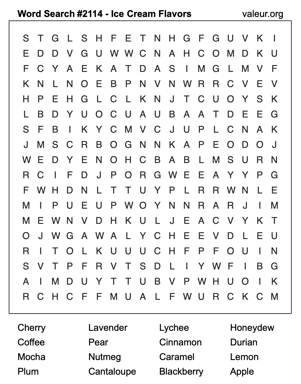 Word Search Puzzle with Ice Cream Flavors #2114