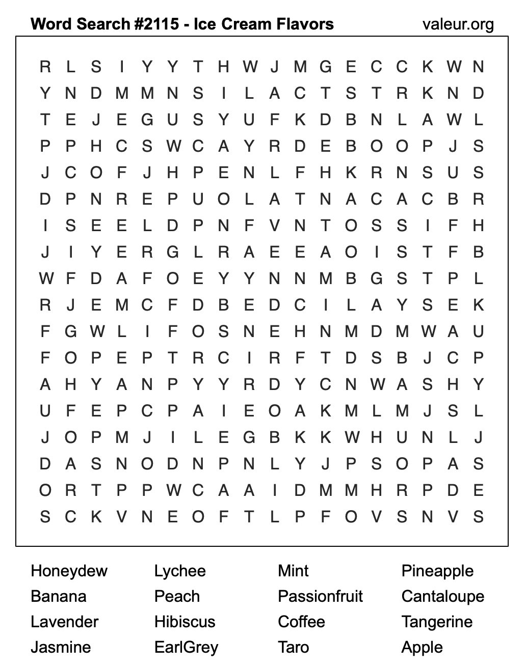 Word Search Puzzle with Ice Cream Flavors #2115