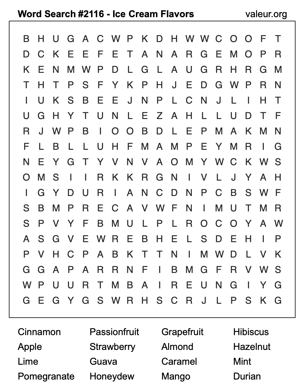 Word Search Puzzle with Ice Cream Flavors #2116