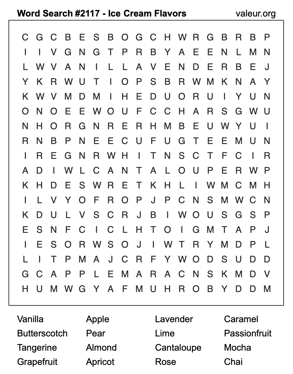 Word Search Puzzle with Ice Cream Flavors #2117