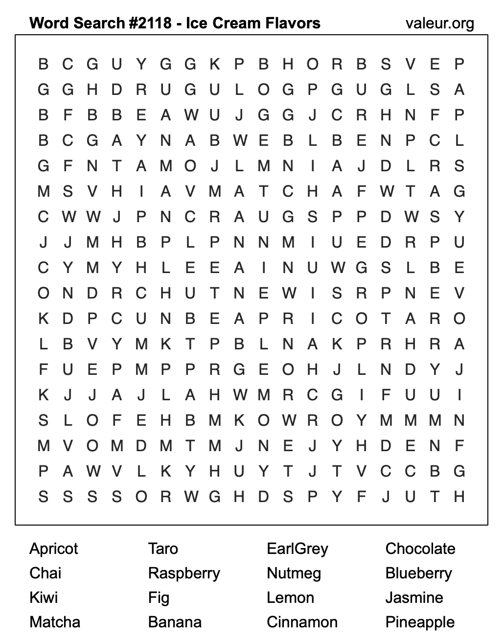 Word Search Puzzle with Ice Cream Flavors #2118