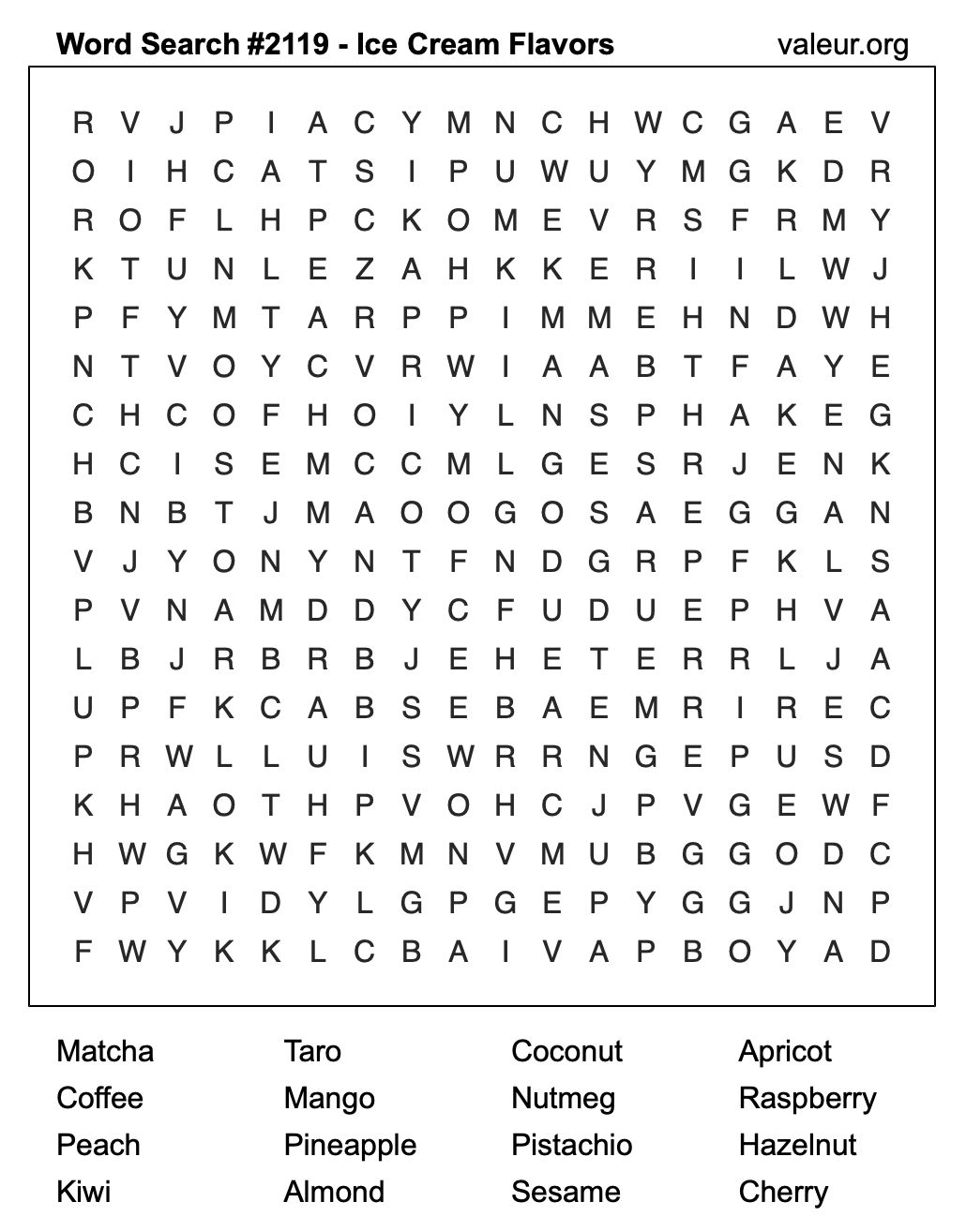 Word Search Puzzle with Ice Cream Flavors #2119