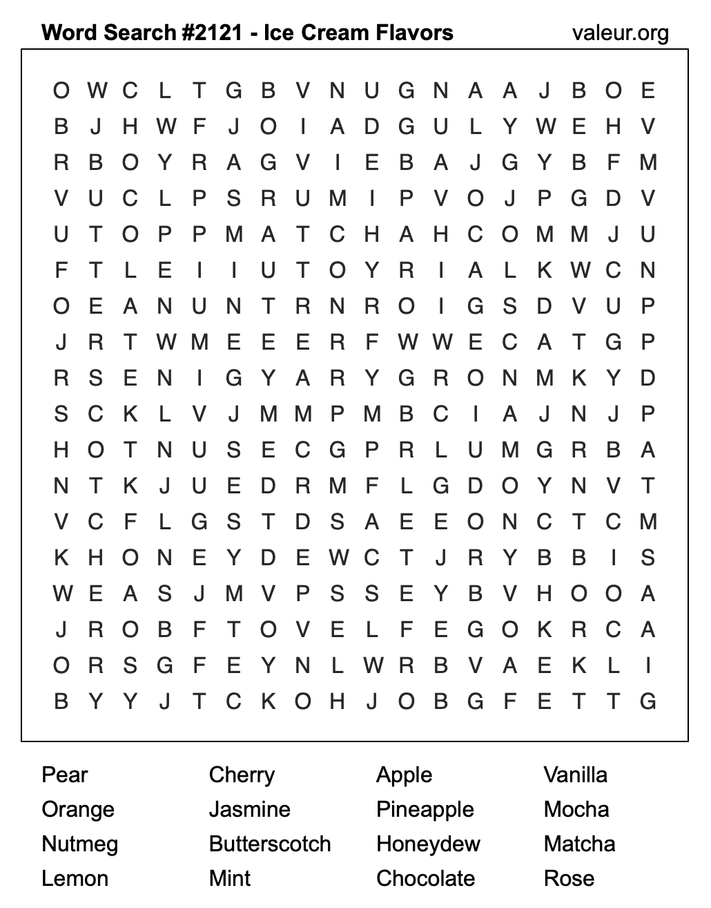 Word Search Puzzle with Ice Cream Flavors #2121