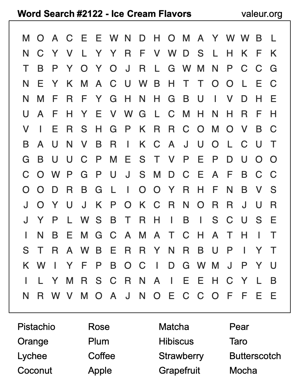 Word Search Puzzle with Ice Cream Flavors #2122