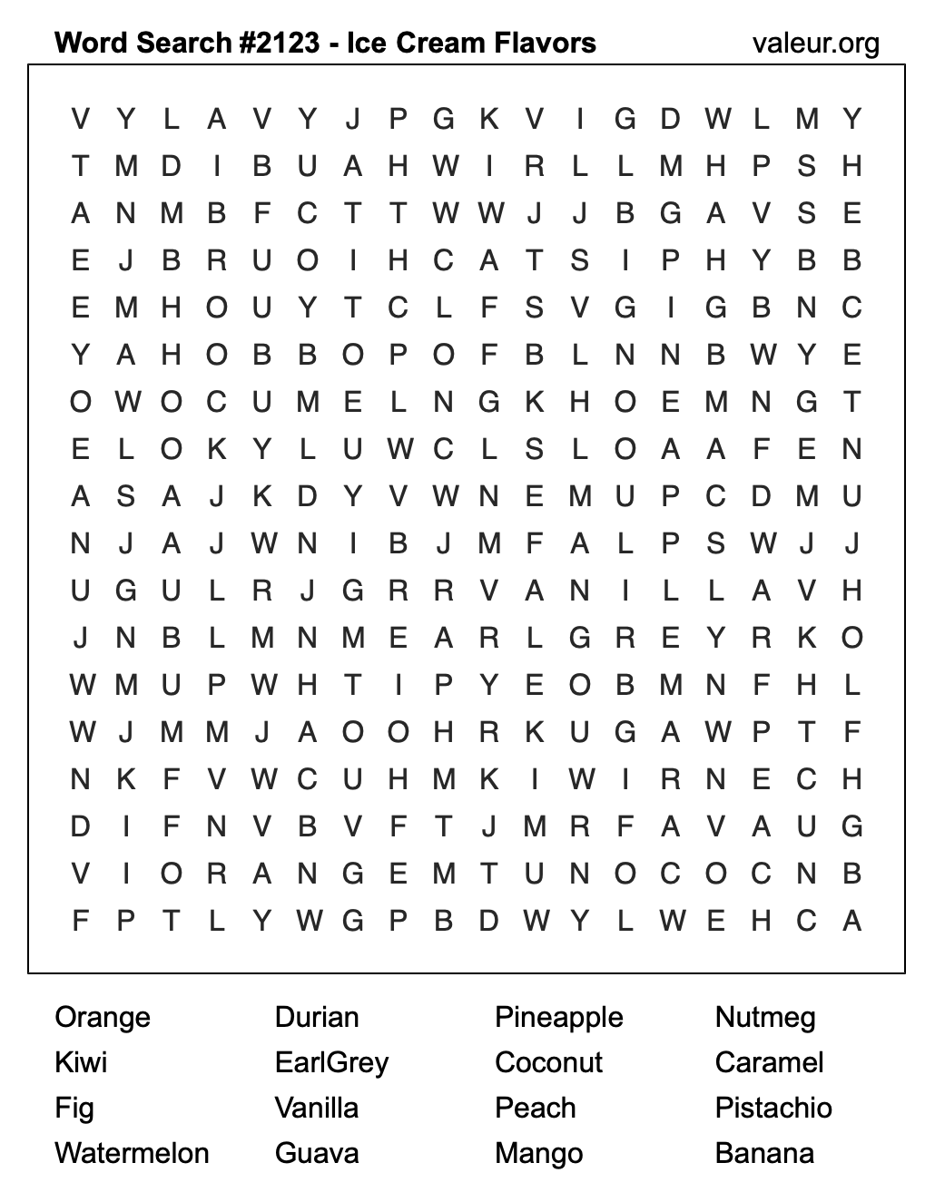 Word Search Puzzle with Ice Cream Flavors #2123