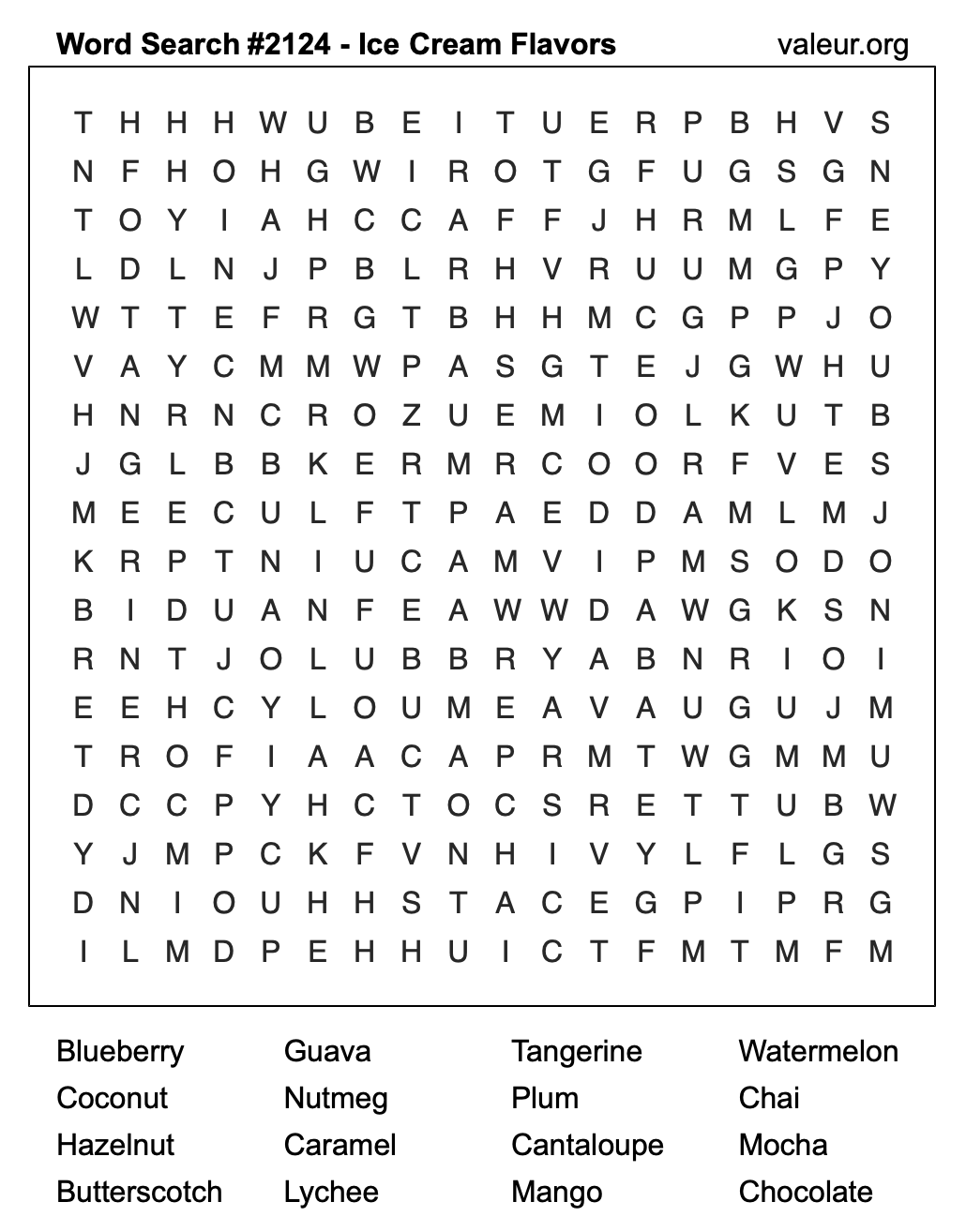 Word Search Puzzle with Ice Cream Flavors #2124