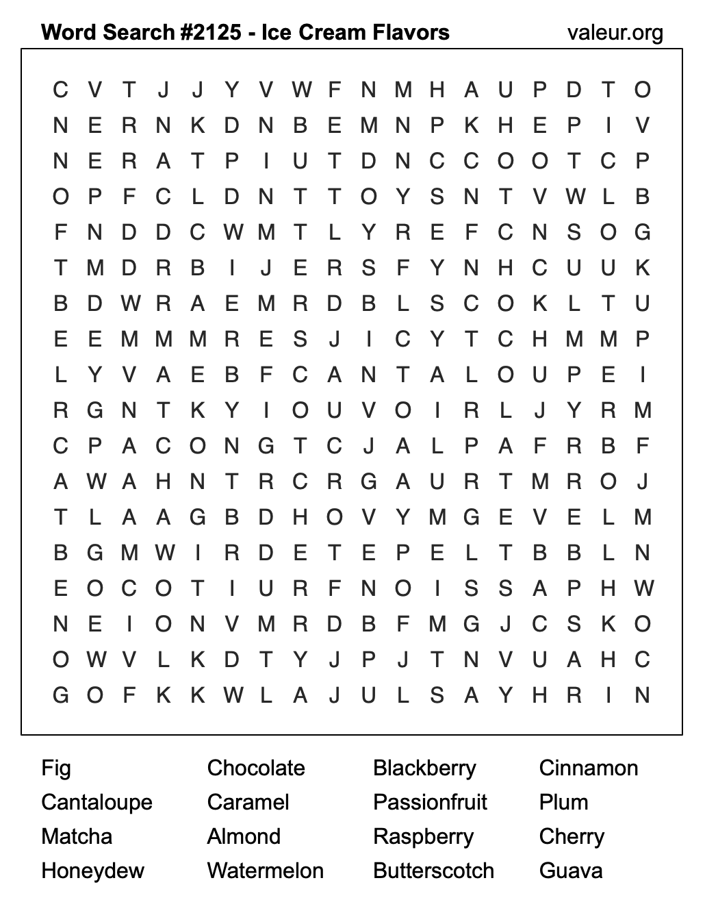 Word Search Puzzle with Ice Cream Flavors #2125