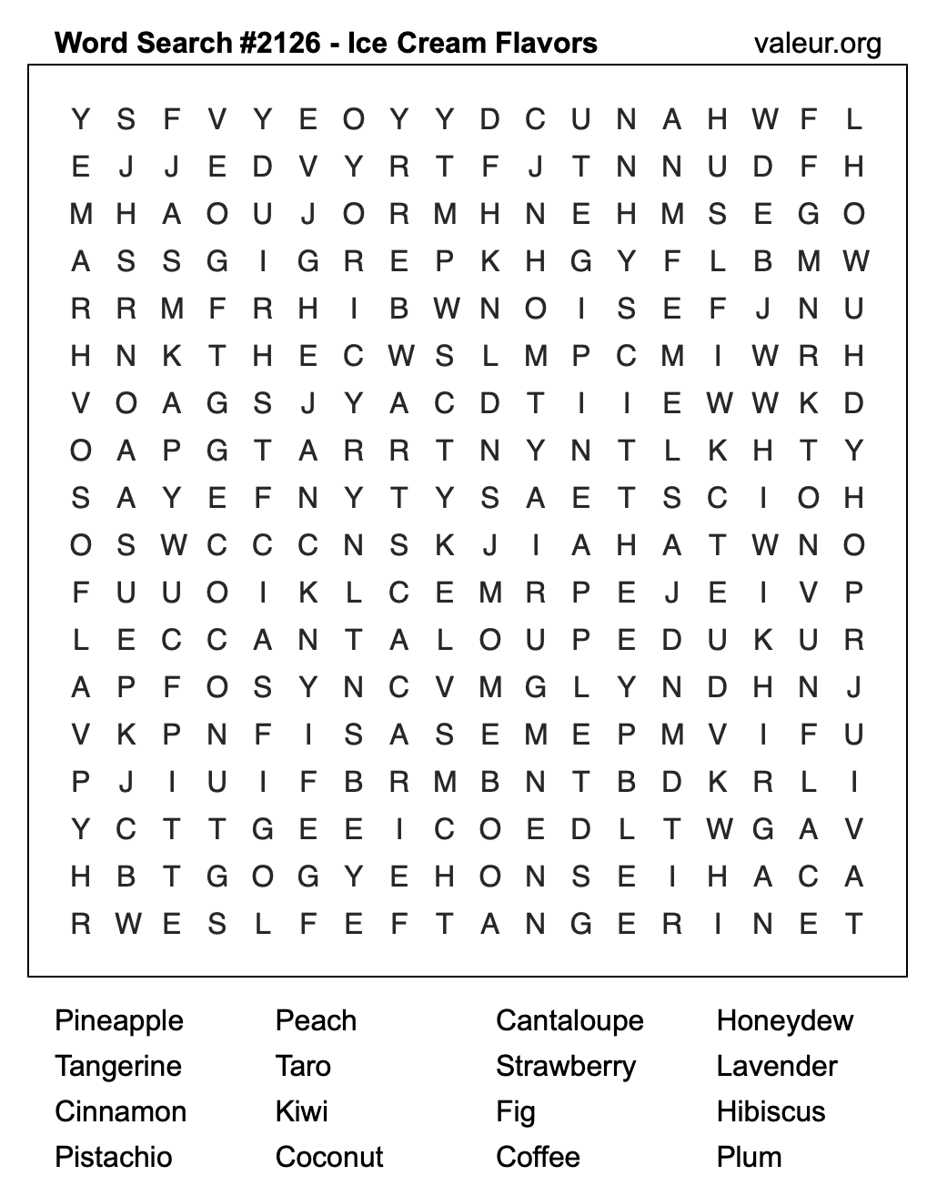 Word Search Puzzle with Ice Cream Flavors #2126