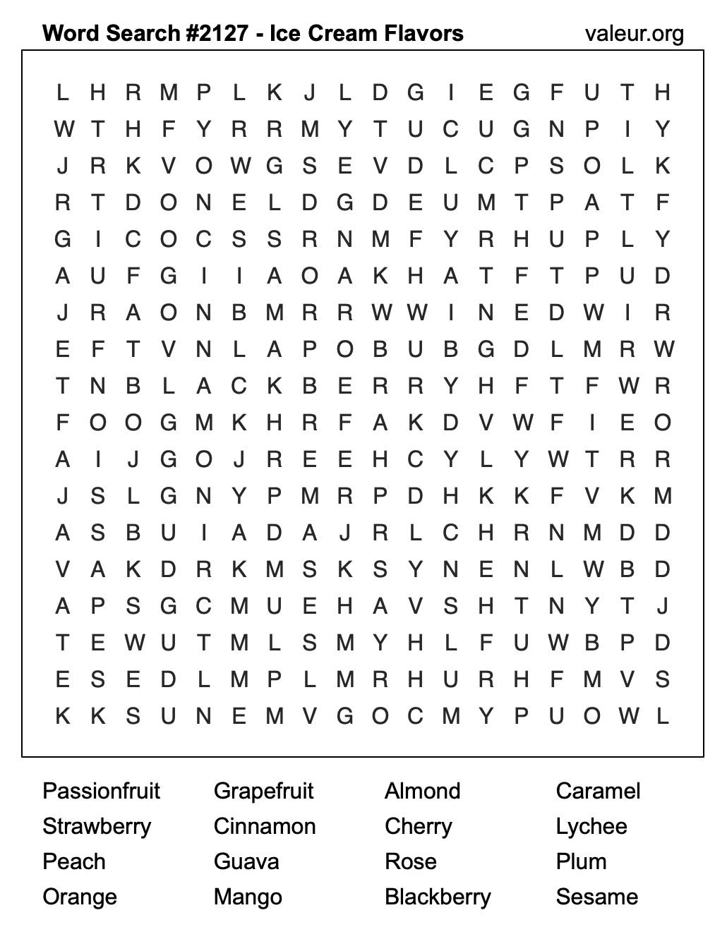 Word Search Puzzle with Ice Cream Flavors #2127