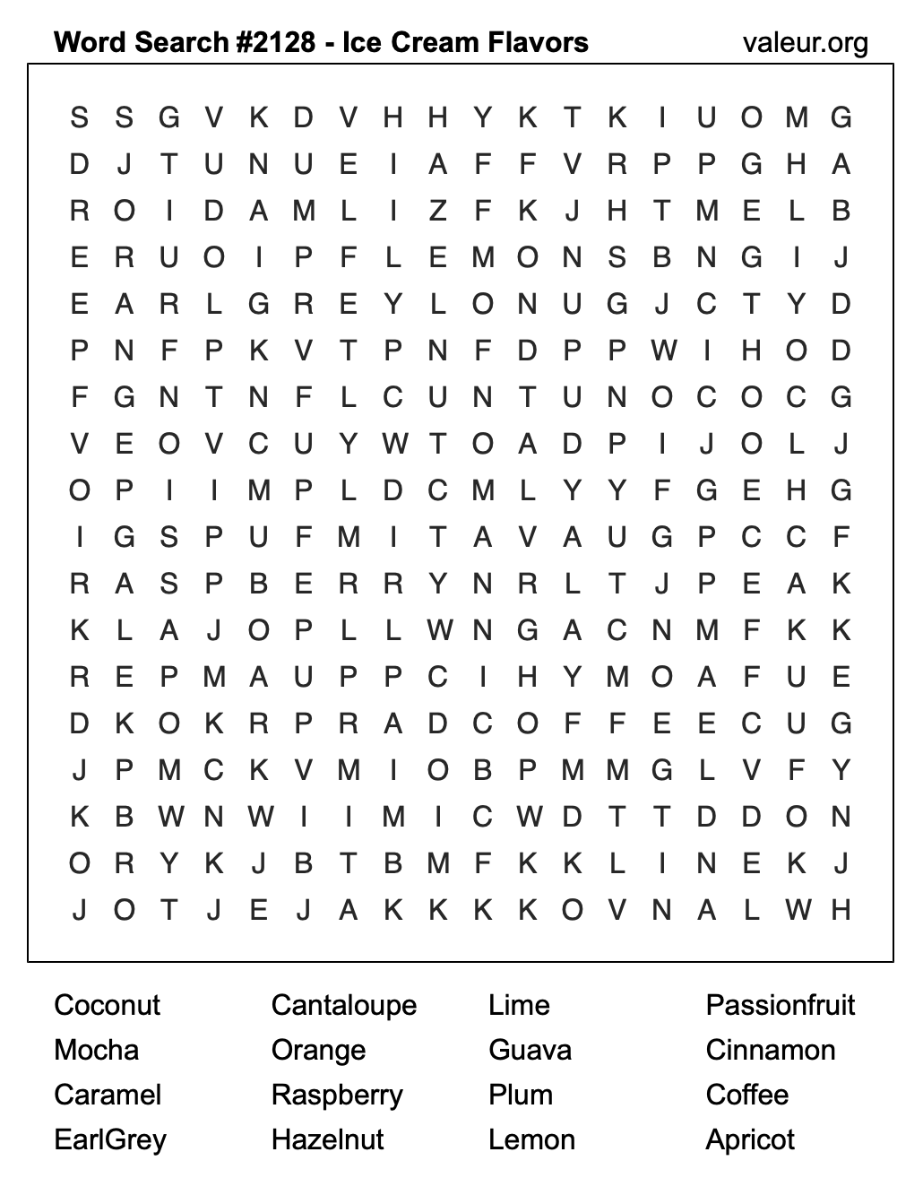 Word Search Puzzle with Ice Cream Flavors #2128