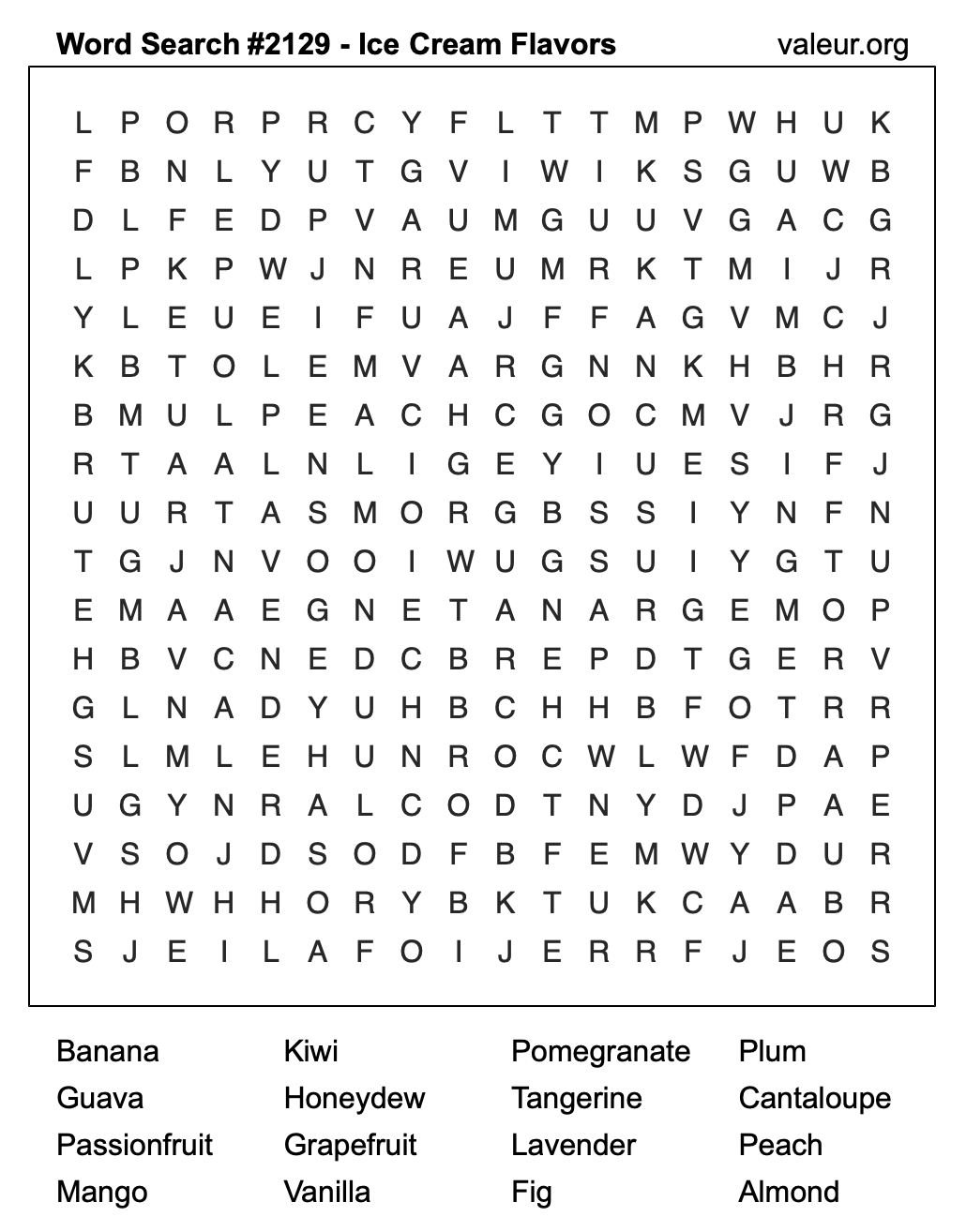 Word Search Puzzle with Ice Cream Flavors #2129