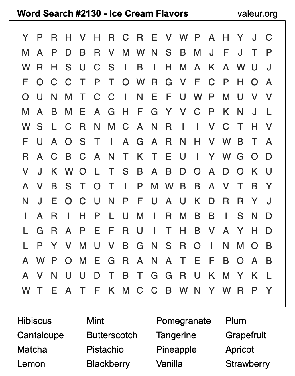 Word Search Puzzle with Ice Cream Flavors #2130