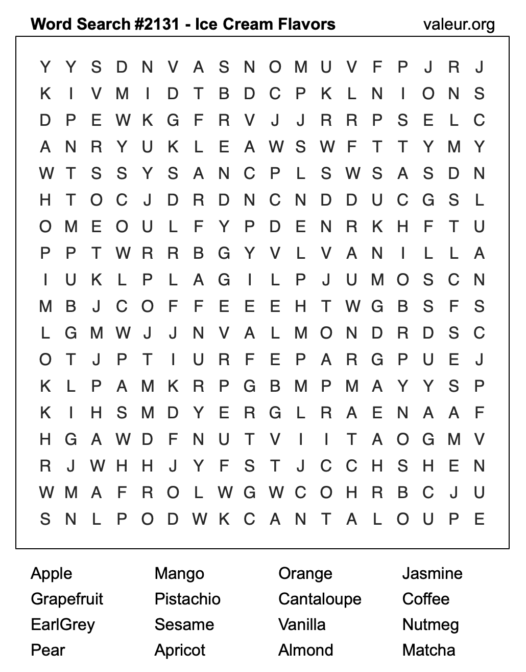 Word Search Puzzle with Ice Cream Flavors #2131