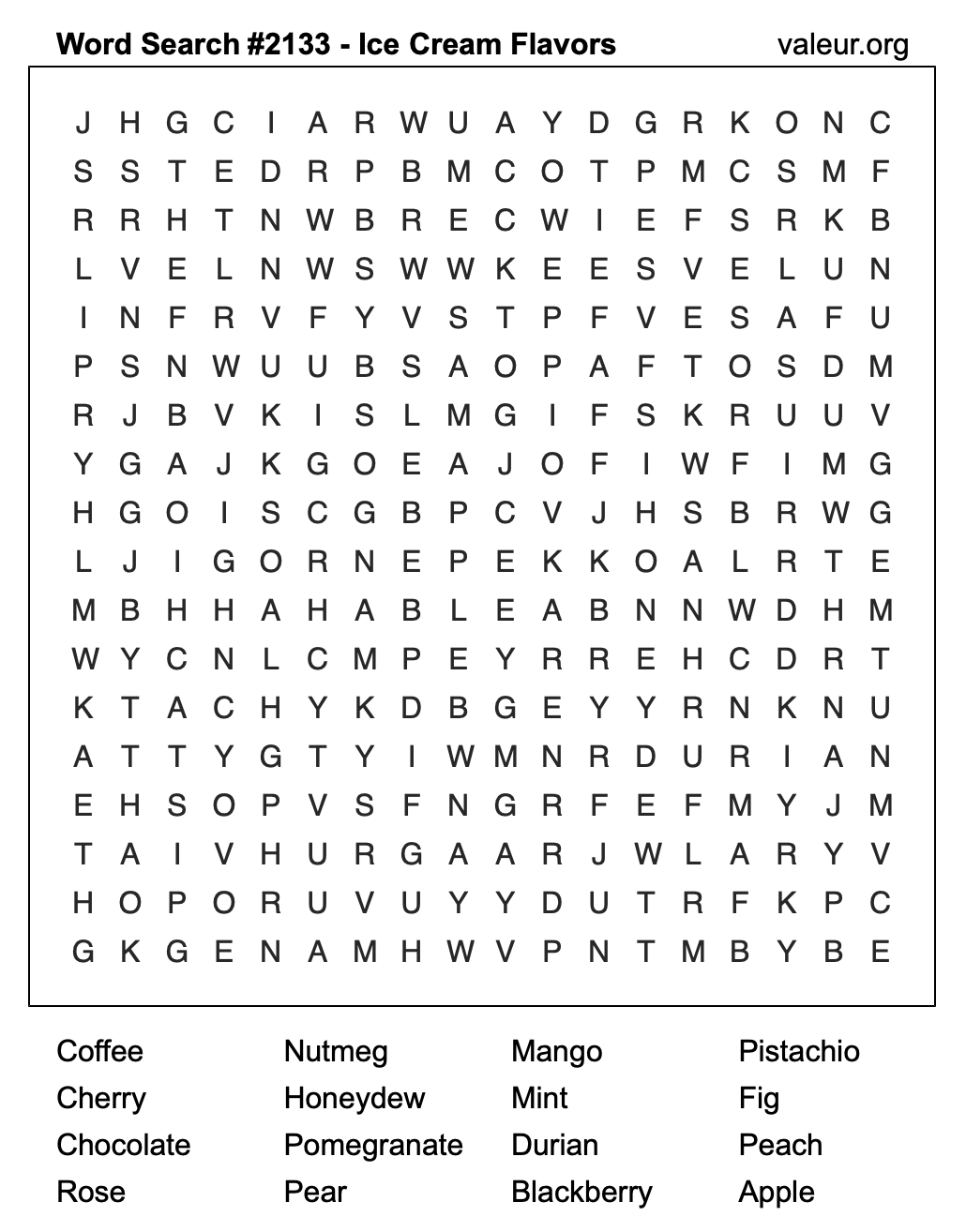 Word Search Puzzle with Ice Cream Flavors #2133