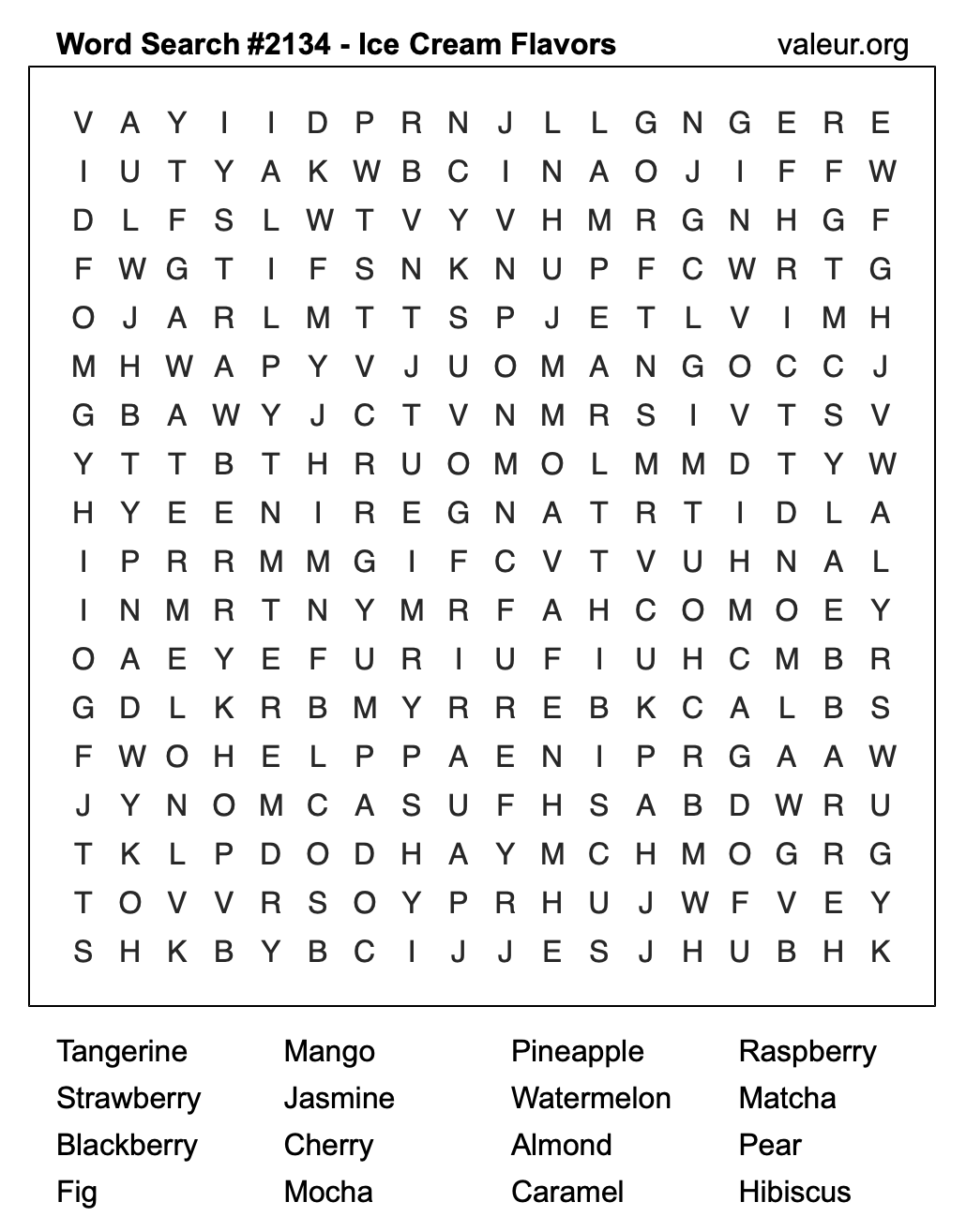 Word Search Puzzle with Ice Cream Flavors #2134