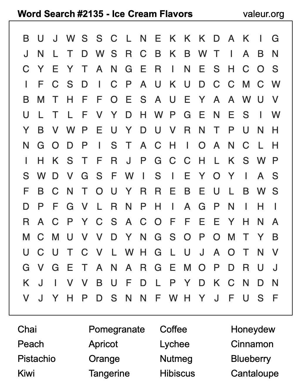 Word Search Puzzle with Ice Cream Flavors #2135