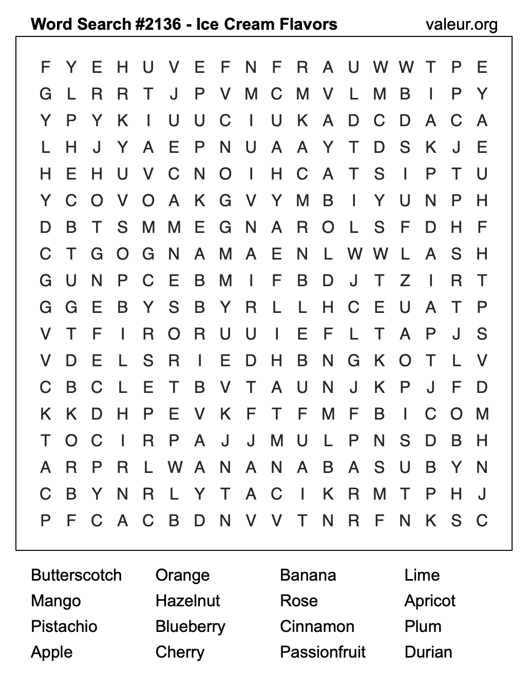 Word Search Puzzle with Ice Cream Flavors #2136