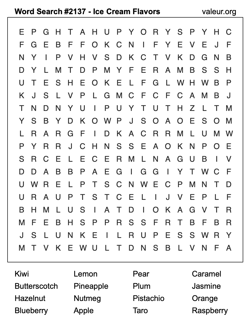 Word Search Puzzle with Ice Cream Flavors #2137