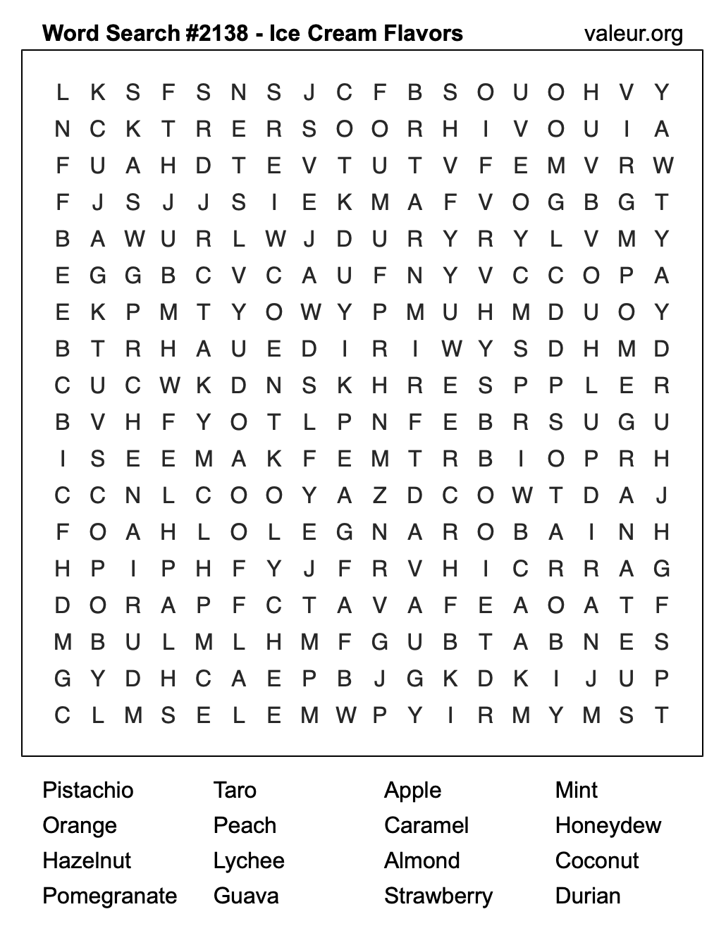 Word Search Puzzle with Ice Cream Flavors #2138