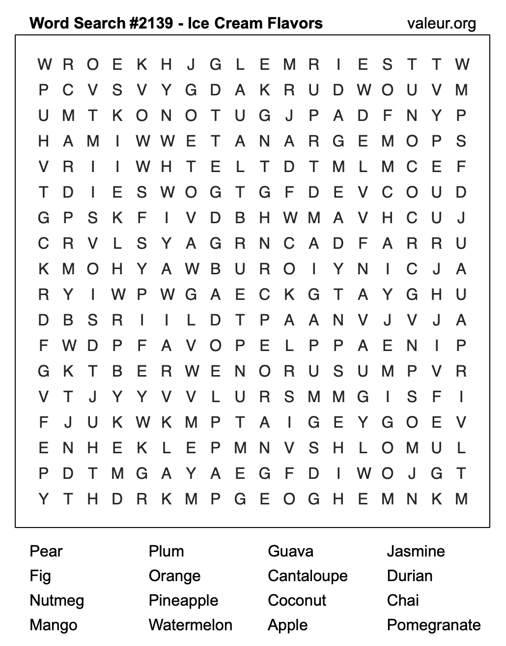 Word Search Puzzle with Ice Cream Flavors #2139