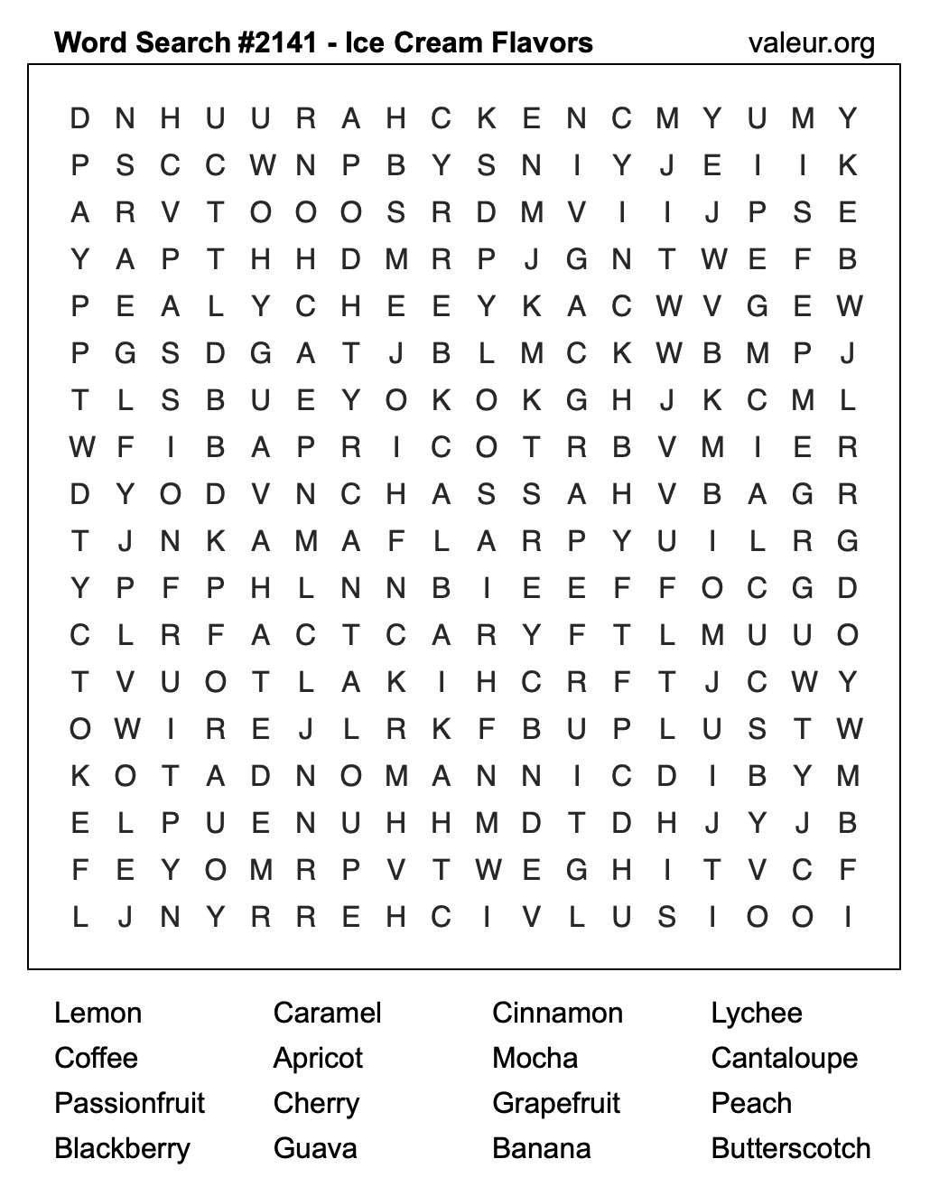 Word Search Puzzle with Ice Cream Flavors #2141