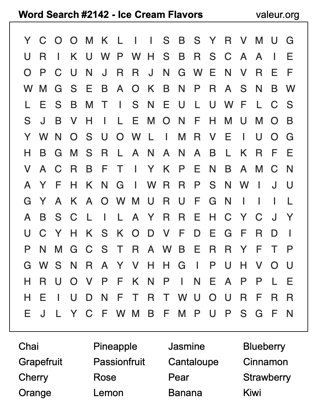 Word Search Puzzle with Ice Cream Flavors #2142