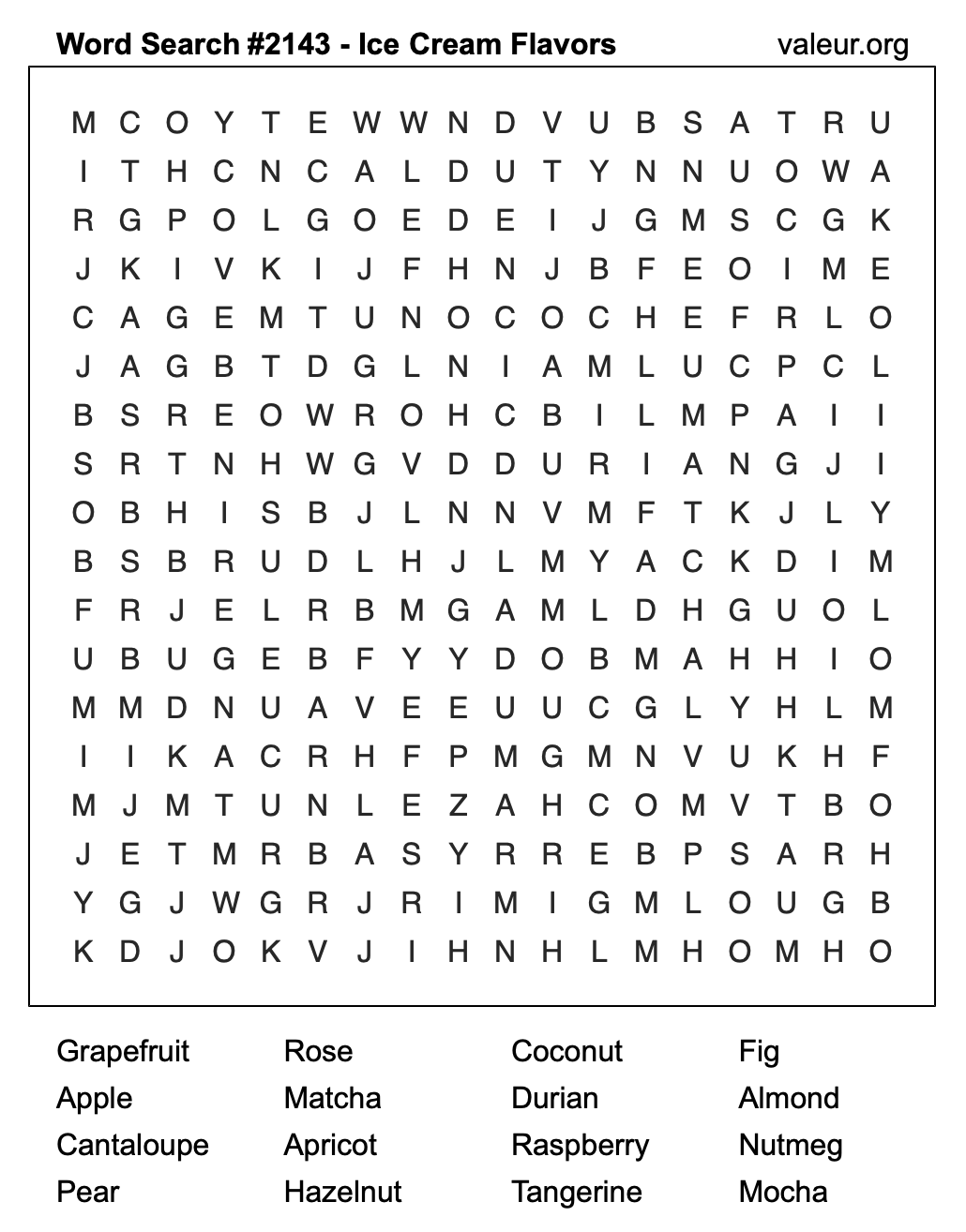 Word Search Puzzle with Ice Cream Flavors #2143