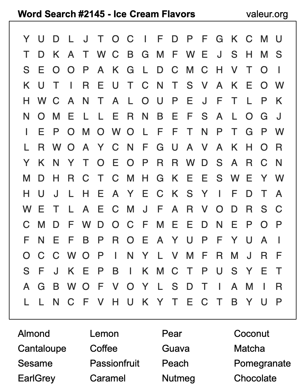 Word Search Puzzle with Ice Cream Flavors #2145