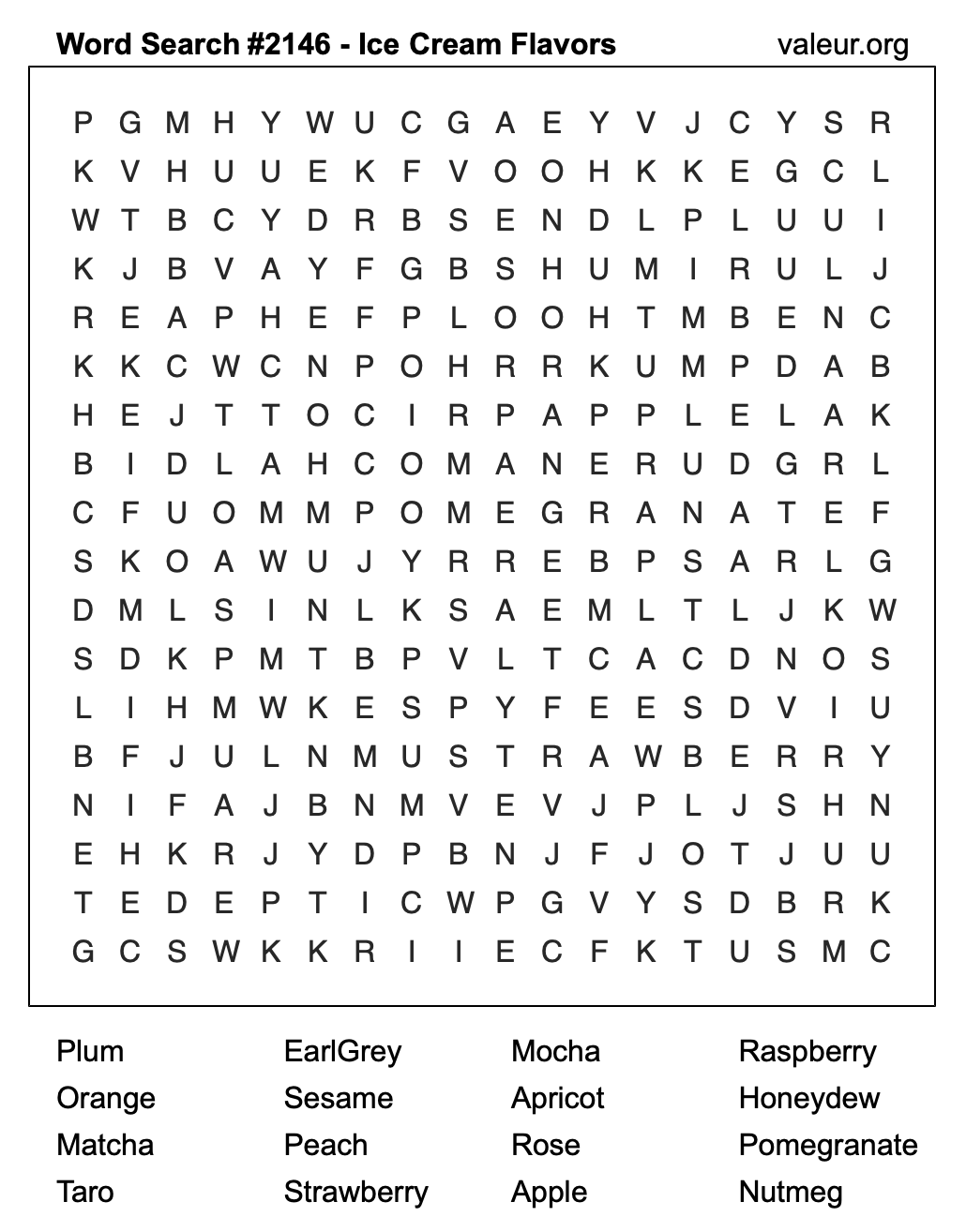 Word Search Puzzle with Ice Cream Flavors #2146