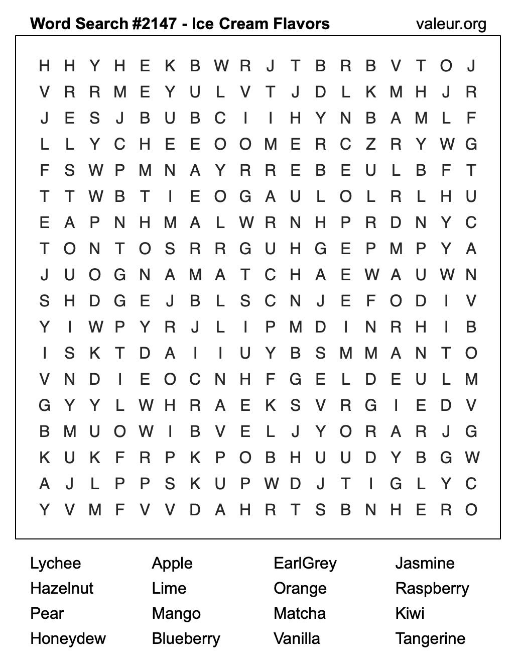 Word Search Puzzle with Ice Cream Flavors #2147