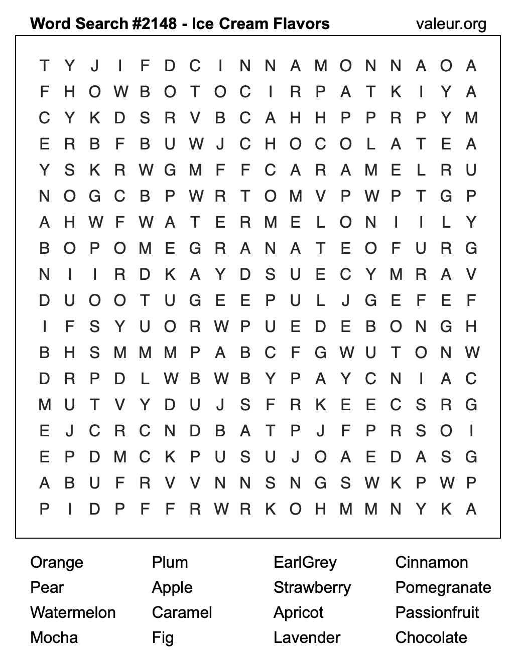 Word Search Puzzle with Ice Cream Flavors #2148