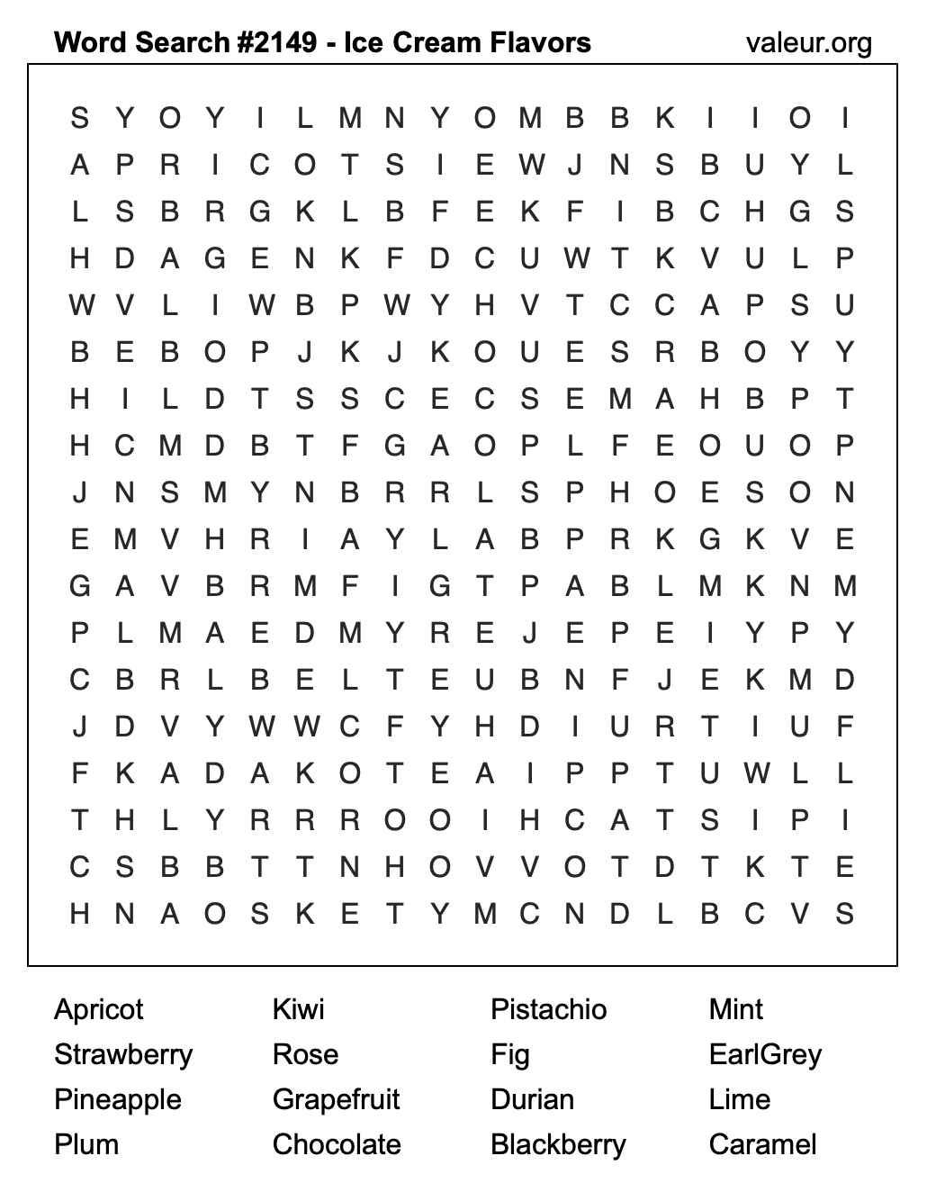 Word Search Puzzle with Ice Cream Flavors #2149