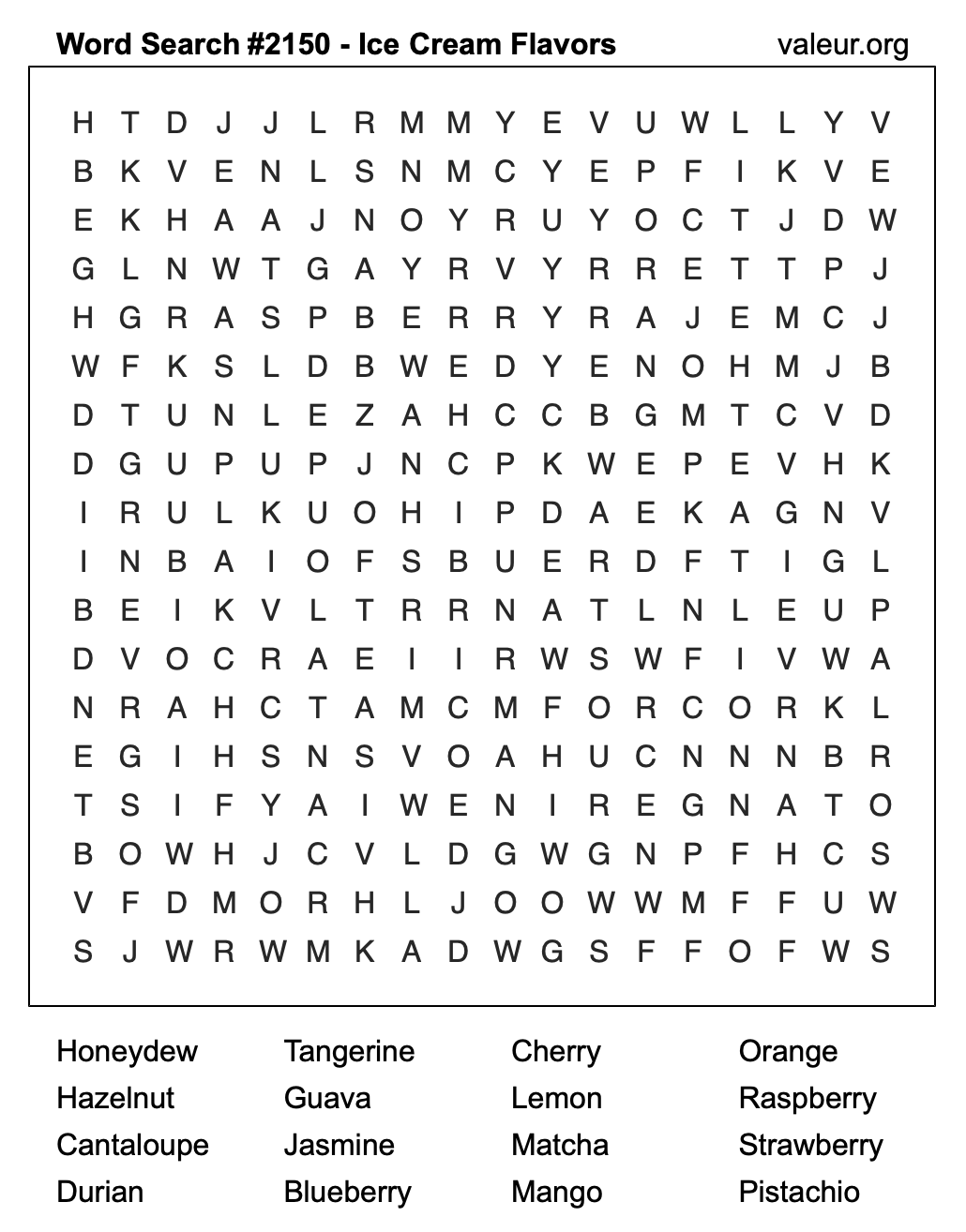 Word Search Puzzle with Ice Cream Flavors #2150