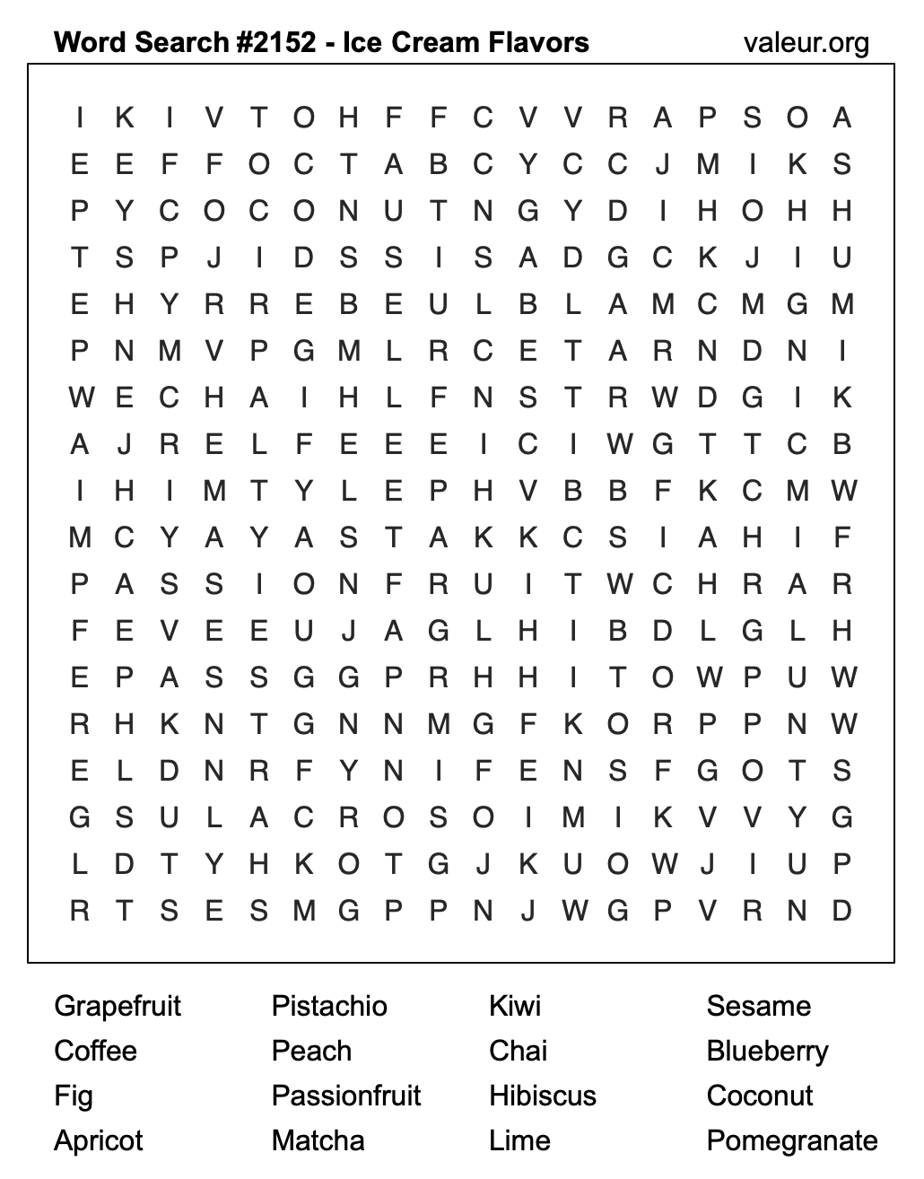 Word Search Puzzle with Ice Cream Flavors #2152