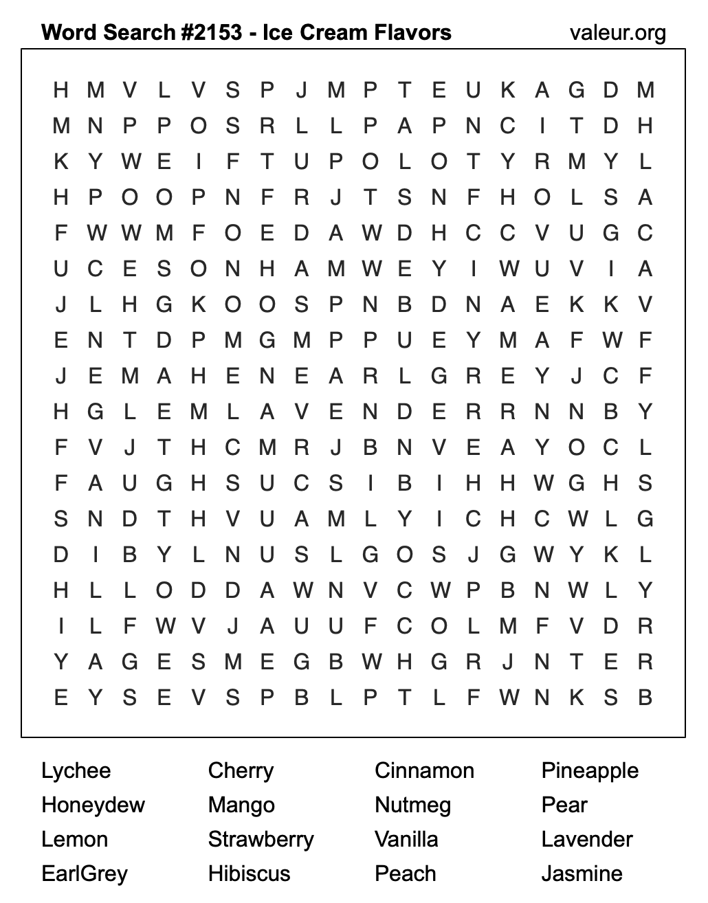 Word Search Puzzle with Ice Cream Flavors #2153