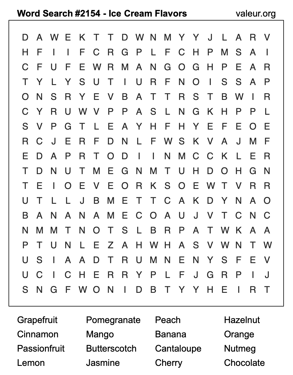 Word Search Puzzle with Ice Cream Flavors #2154