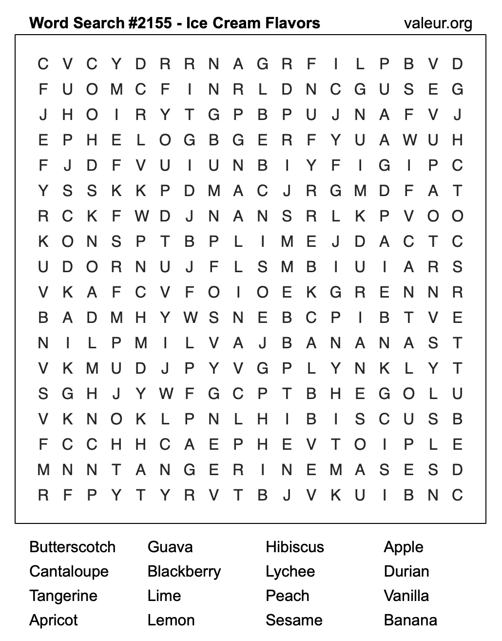 Word Search Puzzle with Ice Cream Flavors #2155