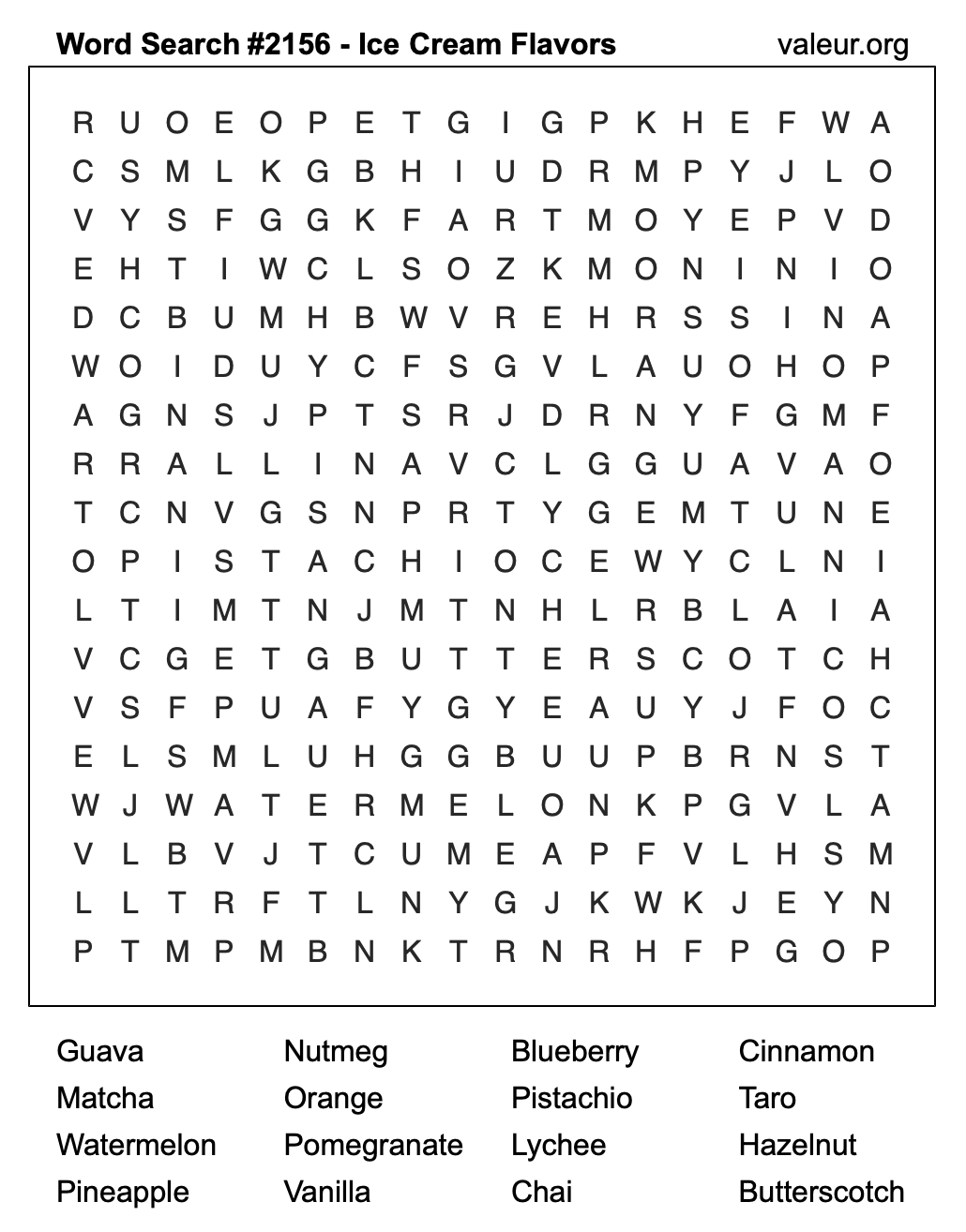 Word Search Puzzle with Ice Cream Flavors #2156