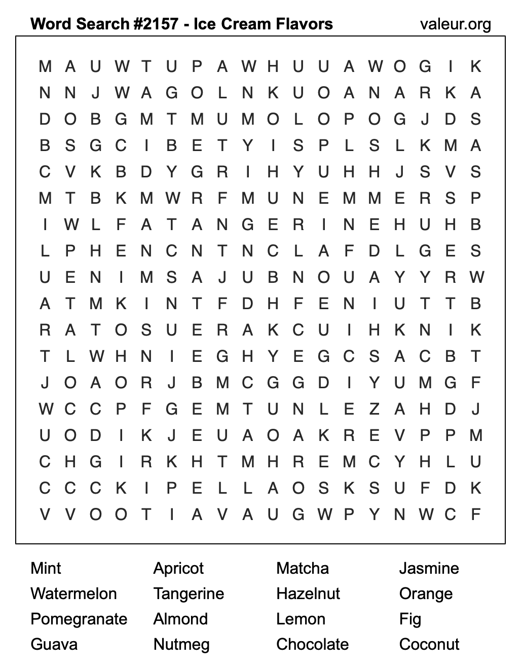 Word Search Puzzle with Ice Cream Flavors #2157