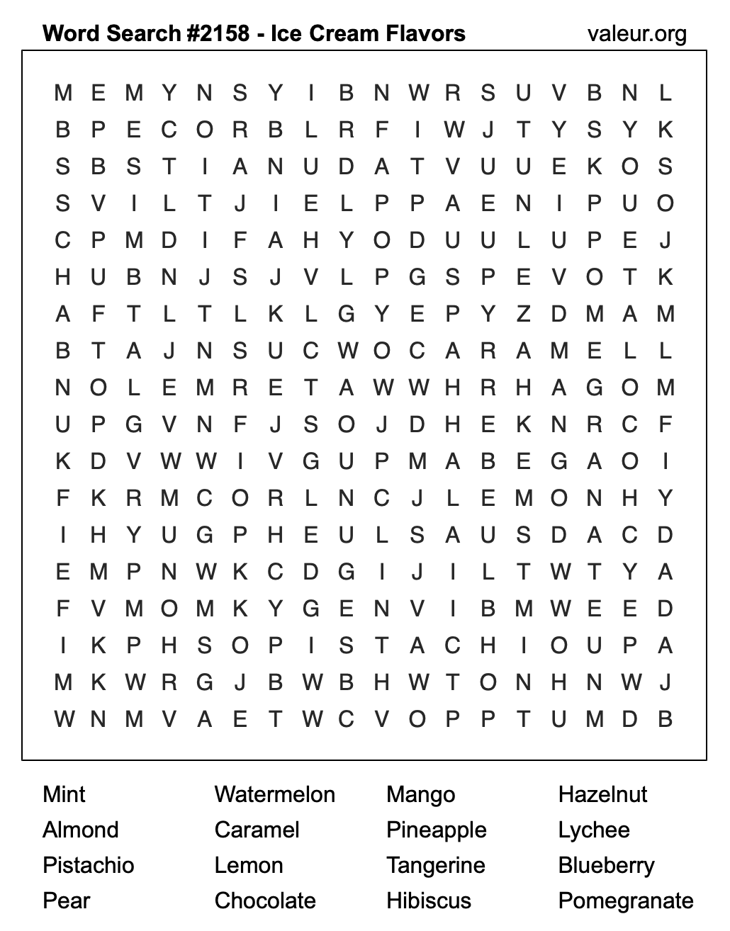 Word Search Puzzle with Ice Cream Flavors #2158