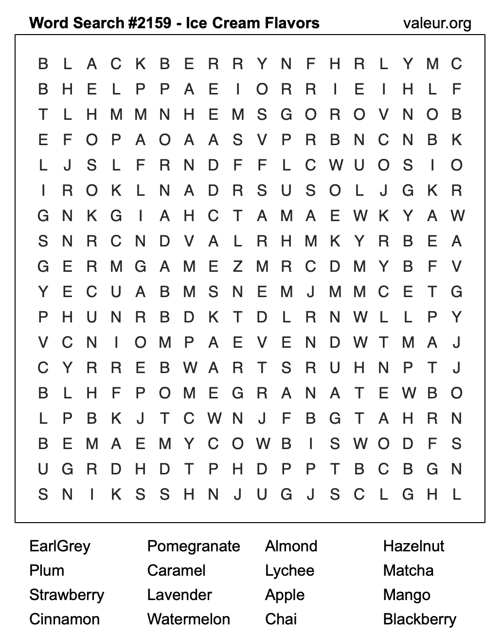 Word Search Puzzle with Ice Cream Flavors #2159