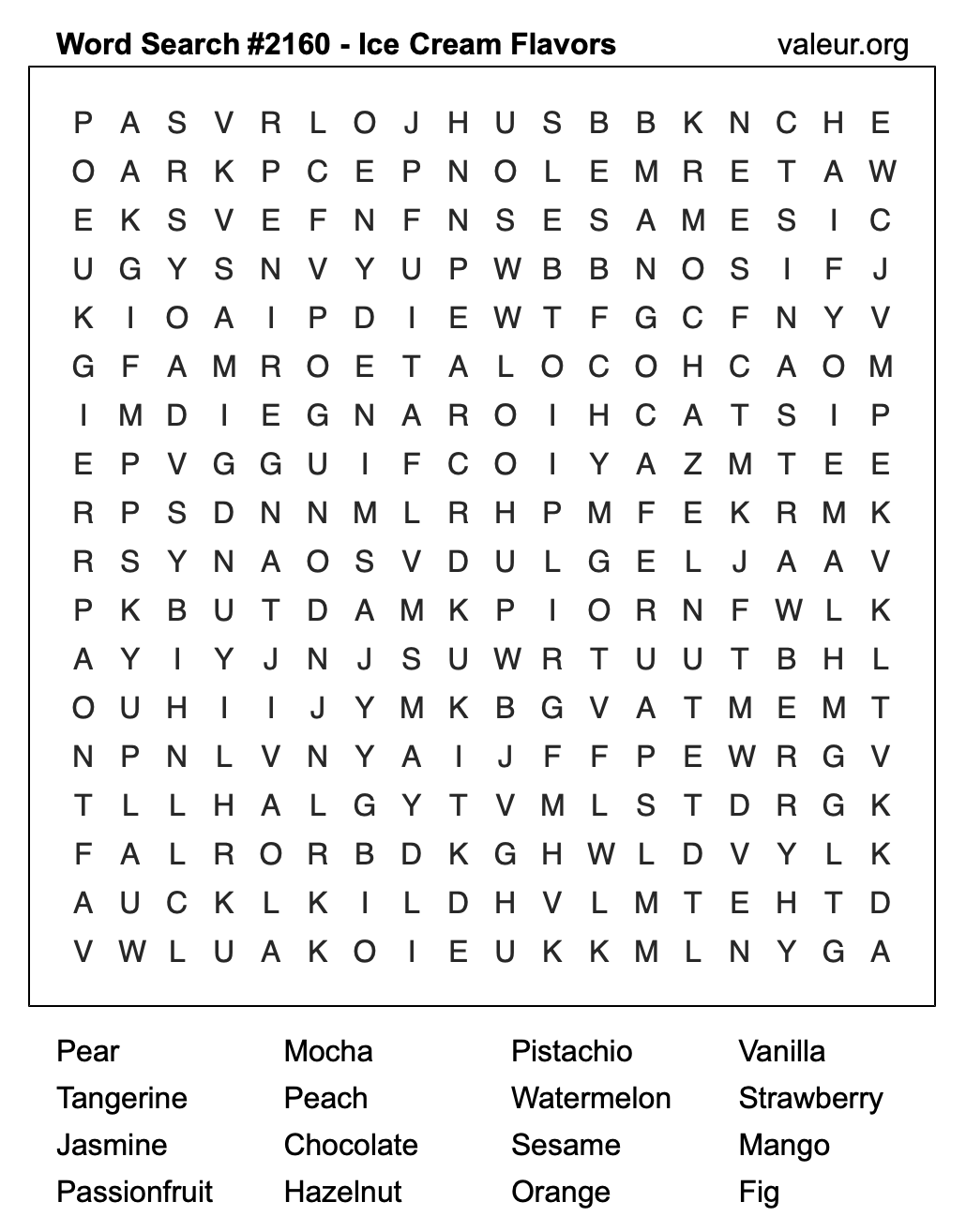 Word Search Puzzle with Ice Cream Flavors #2160