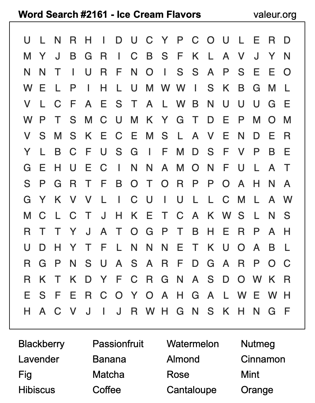 Word Search Puzzle with Ice Cream Flavors #2161