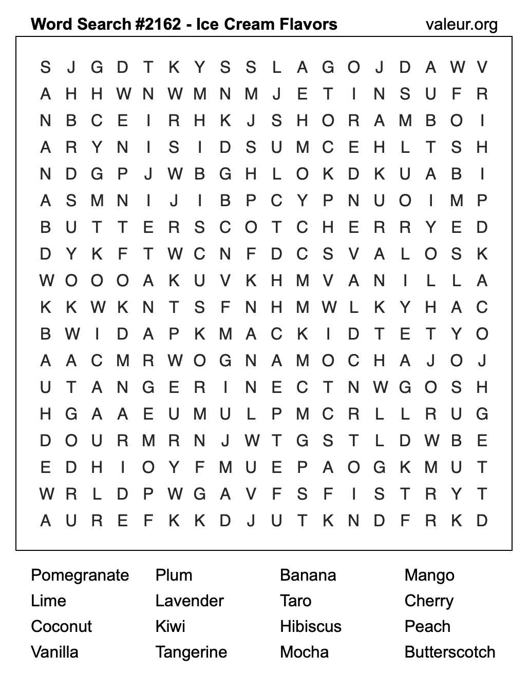 Word Search Puzzle with Ice Cream Flavors #2162